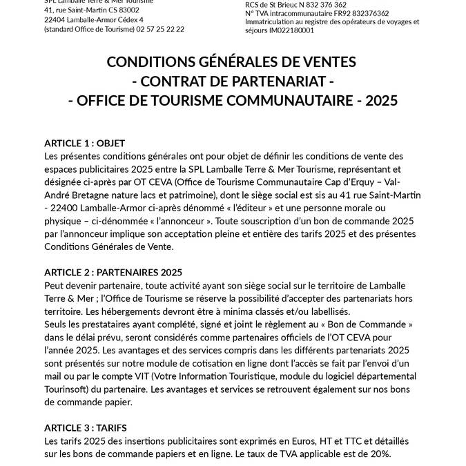 Les conditions générales de vente 2025